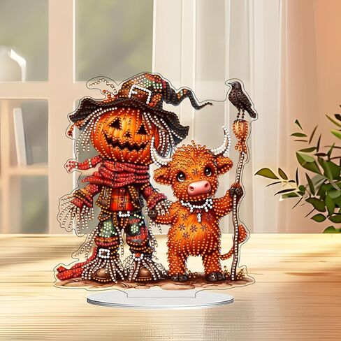 JJFox DIY 5D Tabletop Diamond Art Painting Kit，Double Sided Desktop Ornament Special Shaped Rhinestone Desk Placement Ornament，Home Stand Up Gem Painting Craft Kit (Halloween Pumpkin) in Saudi Arabia