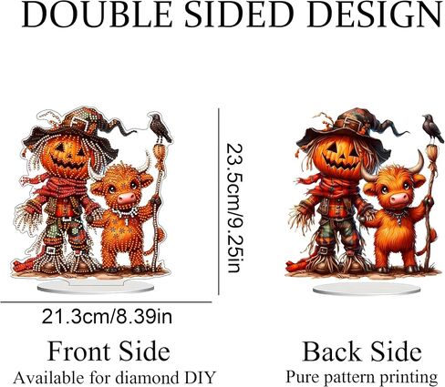 JJFox DIY 5D Tabletop Diamond Art Painting Kit，Double Sided Desktop Ornament Special Shaped Rhinestone Desk Placement Ornament，Home Stand Up Gem Painting Craft Kit (Halloween Pumpkin) in Saudi Arabia