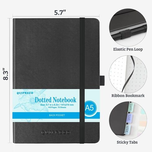 Bullet Journal Dotted Gardcover Noteboor ، 140 صفحة 120GSM ورقة للتغذية ، أخذ الملاحظات ، يوميات ، 5.7 '*8.3' ، بورجوندي in Kuwait