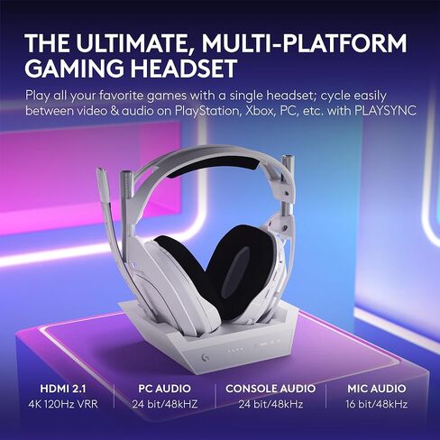 Logitech G Astro A50 Multi-Platform Wireless Gaming Headset - Black | For PS5, Xbox, PC, Switch - PLAYSYNC Audio Switcher, <16 bit/48kHz (Console), <24 bit/48 kHz (PC), <24hr Battery, 2.4GHz & BT in Saudi Arabia