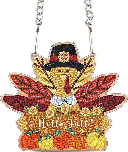DIY Diamond Painting Hello Fall Hanging Sign – Maple Leaf Door Hanger with Pumpkins, Fall Leaves, Autumn Thanksgiving Wall Window Decor Craft Kit for Porch Farmhouse in Kuwait