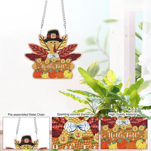 DIY Diamond Painting Hello Fall Hanging Sign – Maple Leaf Door Hanger with Pumpkins, Fall Leaves, Autumn Thanksgiving Wall Window Decor Craft Kit for Porch Farmhouse in Kuwait