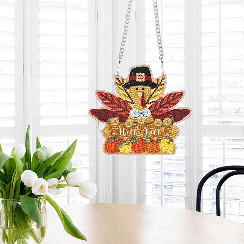 DIY Diamond Painting Hello Fall Hanging Sign – Maple Leaf Door Hanger with Pumpkins, Fall Leaves, Autumn Thanksgiving Wall Window Decor Craft Kit for Porch Farmhouse in Kuwait