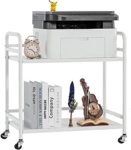 HDANI Under Desk Printer Stand, Microwave Storage Rack, 2 Shelf Metal Rolling Cart with Wheels, Office Utility Storage Cart and Stand(Black)… in Kuwait