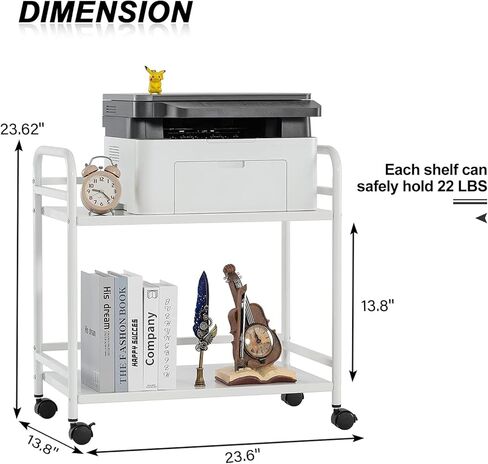 HDANI Under Desk Printer Stand, Microwave Storage Rack, 2 Shelf Metal Rolling Cart with Wheels, Office Utility Storage Cart and Stand(Black)… in Kuwait