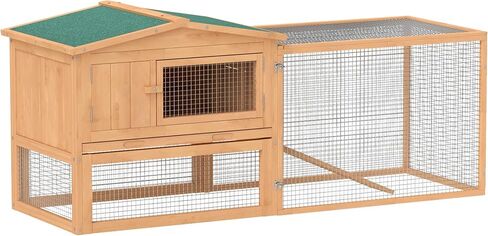 PawHut Rabbit Hutch 2-Story Bunny Cage, Guinea Pig Cage, Small Animal House with Slide Out Tray, for Indoor Outdoor, 61.5" x 23" x 27", Light Blue in Saudi Arabia