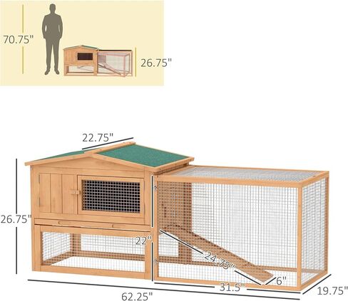 PawHut Rabbit Hutch 2-Story Bunny Cage, Guinea Pig Cage, Small Animal House with Slide Out Tray, for Indoor Outdoor, 61.5" x 23" x 27", Light Blue in Saudi Arabia