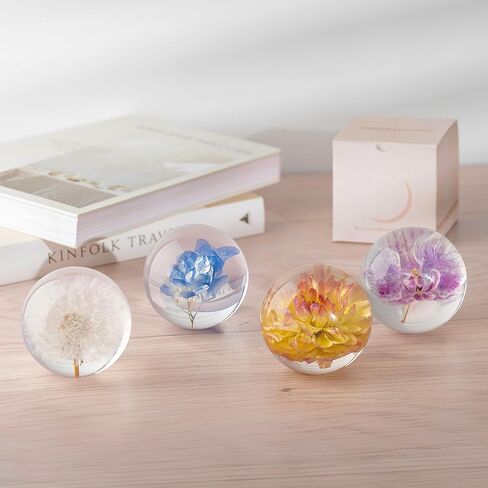 NouvoCrescent Real Dandelion Paperweight - Home Decor Crystal Ball Flower Globe 2.75in (70mm) - Dandelion Desk Decor Clear Resin Ball with Flat Bottom - Sphere Figurine Paper Weights Office Decor in Kuwait