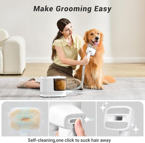Bunfly Dog Grooming Kit & Dog Hair Vacuum, 3.5L Capacity Pet Grooming Vacuum with 13000kpa Strong Suction 99% Pet Hair,17 Tools Shedding Pet Hair, Home Cleaning -White in Kuwait