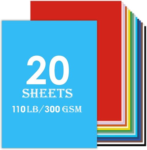 110lb Colored Cardstock, 20sheets 8.5 x 11 Heavy Weight Card Stock, 20 Assorted Colors 300GSM Card Stock Printer Paper Scrapbooking Supplies for Diy Crafts Cricut Card Making (Multicolor) in Saudi Arabia