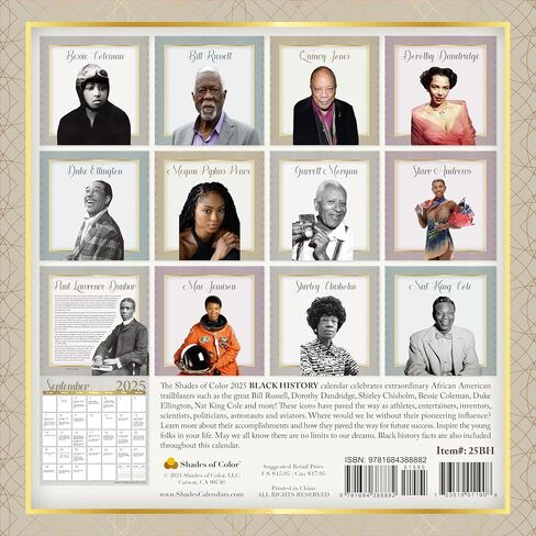 2025 African American Monthly Wall Calendar, Shades of Color: Black History, Highlighting Black Culture Through Beautiful Art, 12 by 12 Inches in Saudi Arabia