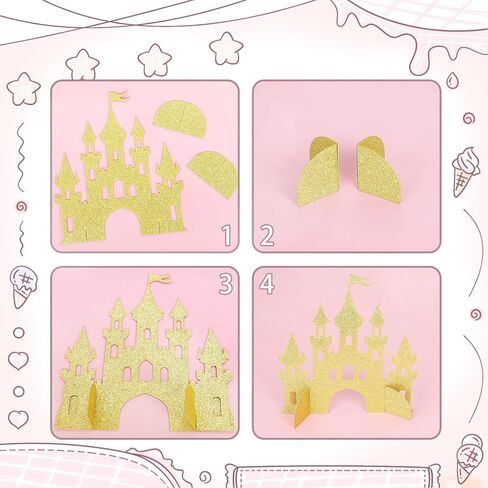 2 PCS Princess Castle Menced Princess Thream Table Centerpieces Princess Castle موضوع عيد ميلاد الطاولة زخارف الطاولة للاستحمام الطفل الأميرة حفل عيد ميلاد للحفلات المركزية اللوازم الذهب in Kuwait