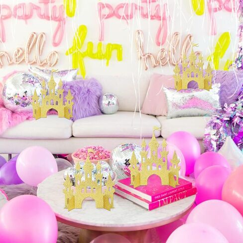 2 PCS Princess Castle Menced Princess Thream Table Centerpieces Princess Castle موضوع عيد ميلاد الطاولة زخارف الطاولة للاستحمام الطفل الأميرة حفل عيد ميلاد للحفلات المركزية اللوازم الذهب in Kuwait