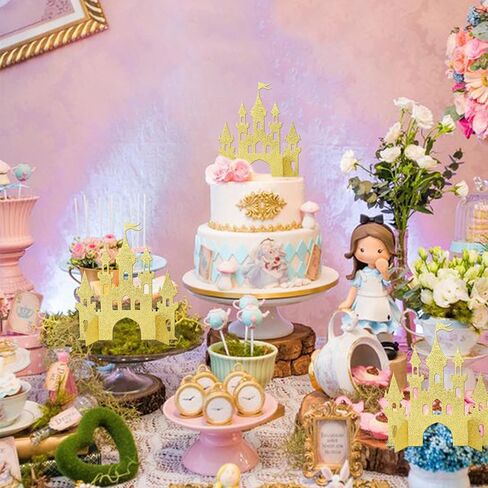 2 PCS Princess Castle Menced Princess Thream Table Centerpieces Princess Castle موضوع عيد ميلاد الطاولة زخارف الطاولة للاستحمام الطفل الأميرة حفل عيد ميلاد للحفلات المركزية اللوازم الذهب in Kuwait
