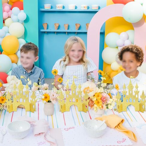 2 PCS Princess Castle Menced Princess Thream Table Centerpieces Princess Castle موضوع عيد ميلاد الطاولة زخارف الطاولة للاستحمام الطفل الأميرة حفل عيد ميلاد للحفلات المركزية اللوازم الذهب in Kuwait