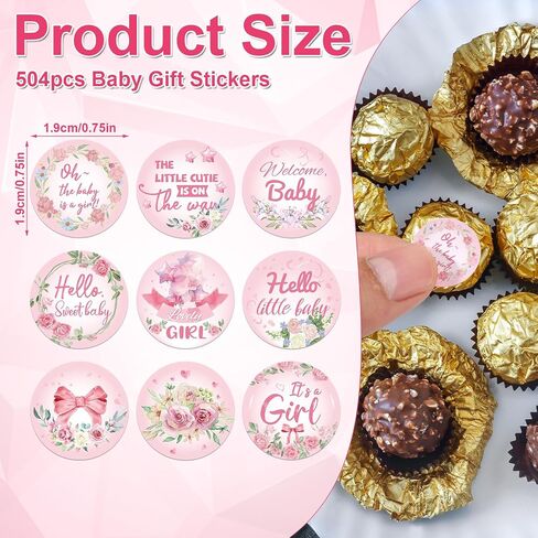 504pcs Girl Baby Shower Stickers for Favors, Pink Sweet It's A Girl Baby Stickers Round Baby Girl Labels for Chocolate Candy Gift Wrapping Scrapbooking Envelope Birthday Party (Floral) in Saudi Arabia