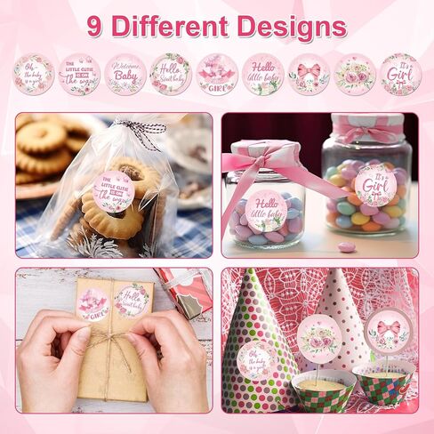 504pcs Girl Baby Shower Stickers for Favors, Pink Sweet It's A Girl Baby Stickers Round Baby Girl Labels for Chocolate Candy Gift Wrapping Scrapbooking Envelope Birthday Party (Floral) in Saudi Arabia