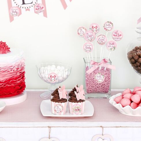 504pcs Girl Baby Shower Stickers for Favors, Pink Sweet It's A Girl Baby Stickers Round Baby Girl Labels for Chocolate Candy Gift Wrapping Scrapbooking Envelope Birthday Party (Floral) in Saudi Arabia
