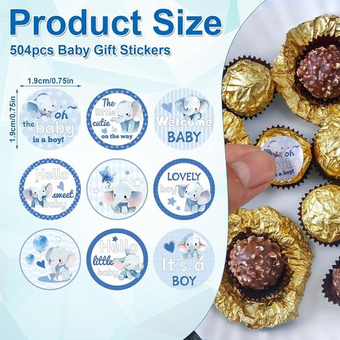 504pcs Boy Baby Shower Stickers for Favors, Blue Lovely Welcome Baby Stickers Round Little Baby Boy Newborn Labels for Chocolate Candy Gift Wrapping Scrapbooking Envelope Birthday Party (Bear) in Saudi Arabia