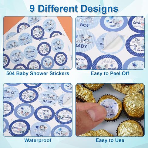 504pcs Boy Baby Shower Stickers for Favors, Blue Lovely Welcome Baby Stickers Round Little Baby Boy Newborn Labels for Chocolate Candy Gift Wrapping Scrapbooking Envelope Birthday Party (Bear) in Saudi Arabia