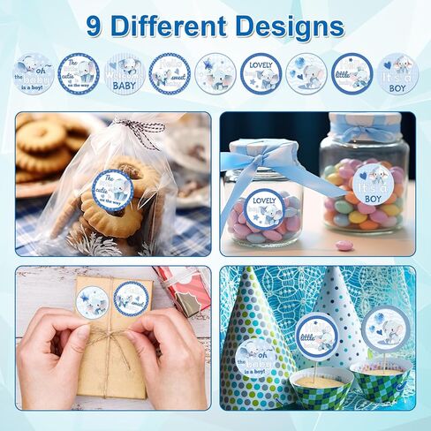 504pcs Boy Baby Shower Stickers for Favors, Blue Lovely Welcome Baby Stickers Round Little Baby Boy Newborn Labels for Chocolate Candy Gift Wrapping Scrapbooking Envelope Birthday Party (Bear) in Saudi Arabia