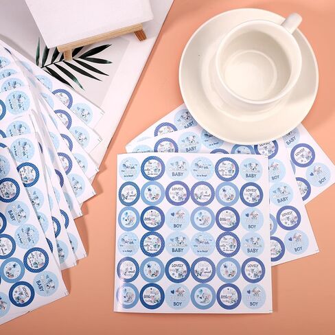 504pcs Boy Baby Shower Stickers for Favors, Blue Lovely Welcome Baby Stickers Round Little Baby Boy Newborn Labels for Chocolate Candy Gift Wrapping Scrapbooking Envelope Birthday Party (Bear) in Saudi Arabia