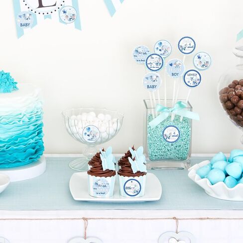 504pcs Boy Baby Shower Stickers for Favors, Blue Lovely Welcome Baby Stickers Round Little Baby Boy Newborn Labels for Chocolate Candy Gift Wrapping Scrapbooking Envelope Birthday Party (Bear) in Saudi Arabia