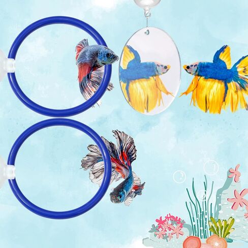 Betta Fish Enrichment Toys Ring with Mirror and Floating Ball, Exercise Mirrors and Training Ring, Floating Mirrors Aquarium with Feeding Rings, Betta Fish Tank Accessories (Pink+Mirror+Ball, 6.4cm) in Saudi Arabia
