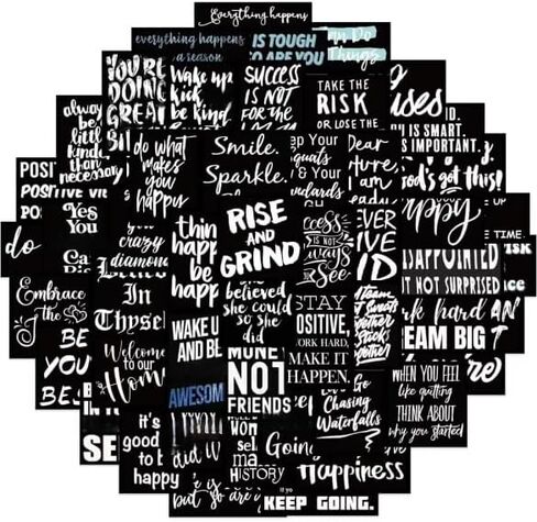 61Pcs Cool Black Motivational Stickers Decals for Kids, Teens Premium Waterproof Vinyl Inspirational Phrase Stickers for Water Bottles, Skateboards, Laptops, Phone Cases, Guitars, Helmets, Bikes in Saudi Arabia