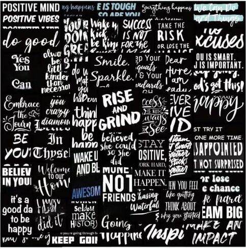 61Pcs Cool Black Motivational Stickers Decals for Kids, Teens Premium Waterproof Vinyl Inspirational Phrase Stickers for Water Bottles, Skateboards, Laptops, Phone Cases, Guitars, Helmets, Bikes in Saudi Arabia