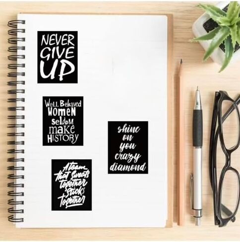 61Pcs Cool Black Motivational Stickers Decals for Kids, Teens Premium Waterproof Vinyl Inspirational Phrase Stickers for Water Bottles, Skateboards, Laptops, Phone Cases, Guitars, Helmets, Bikes in Saudi Arabia