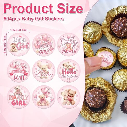 504pcs Girl Baby Shower Stickers for Favors, Pink Sweet It's A Girl Baby Stickers Round Baby Girl Labels for Chocolate Candy Gift Wrapping Scrapbooking Envelope Birthday Party (Floral) in Saudi Arabia