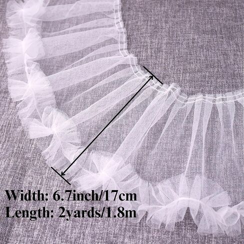 Black Ruffle Lace Trim 6.7inch Wide Pleated Lace Ribbon Gathered Edge Trimming for Dress Sewing, Home Deocration in Saudi Arabia