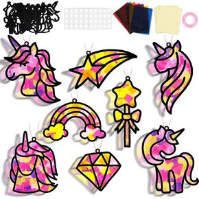 32 Sets Stars Suncatchers Craft Kit DIY Window Stained Glass Effect Patriotic 4th of July Star Paper Crafts Home School Classroom Decoration Kid Birthday Gift Creative Art Project Activity Game