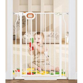 owlie Extra Tall Baby Gate for Stairs 29-33 Inch Wide, Indoor Small Narrow Pet Dog Gate with Door Pressure Mounting Gates for Kids,White
