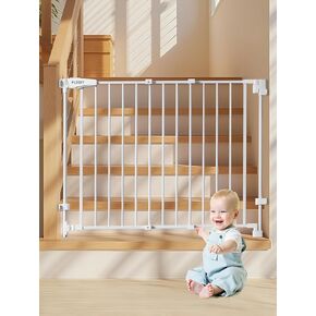 29.5-43" No Bottom Bar Baby Gate for Stairs, Auto Close Baby Gates for Doorways, Hardware Mounted, Dog/Pet Gate Indoor with Extra-Wide Walk Thru Door, Child-Proof Safety Gate for Kids (White)