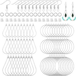 360pcs Beading Hoop Earring Set - Round Teardrop Hoops with 100 Hooks, 100 Jump Rings, 100 Earring Backs for DIY Jewelry Making