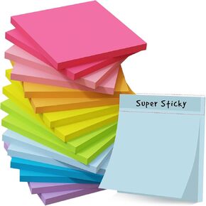 Sticky Notes 3x3 in,8 Bright Colors,16 Pack Colored Sticky Notes Pads, Self-Stick, Recyclable, and Reusable Sticky Notes - Easy to Post for Office, School, Home