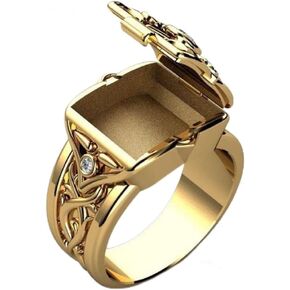 Golden Cross Pattern Man Zircon Ring Mens Rings Stainless Steel Square Signet Rings Mens Rings Signet Rings for Men 14K Gold Plated Rings Gold Rings Iced Out Rings(Size 11
