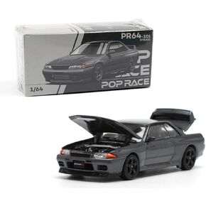 Diecast Collectibles Model Car Compatible with Pop Race 1:64 Nissan Skyline GT-R R32 Gun Grey Metallic Limited Edition PR640101