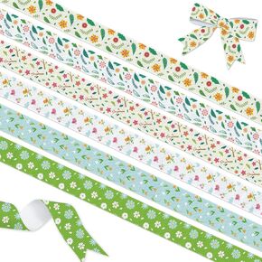 YKW Spring Grosgrain Ribbon, 6 Pack (5/8 Inch x 3 Yards Each), Floral Bird Ribbon, Garden Theme Craft Ribbons for Gift Wrapping Wedding Party Home Decoration DIY Projects