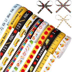 10 Rolls Back to School Grosgrain Ribbon 3/8 Inch Welcome School Ribbons School Bus Pencil Apple ABC Pattern Fabric Decorative Craft Ribbon for DIY Crafts Teacher Appreciation Gifts Wrapping, 60 Yards