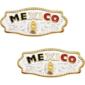 Needzo Our Lady of Guadalupe Mexico Concho Set, Mexican Flag Leather Pins, Western Rodeo Accessories for Men and Women (Pack of 2) 2.5 Inches