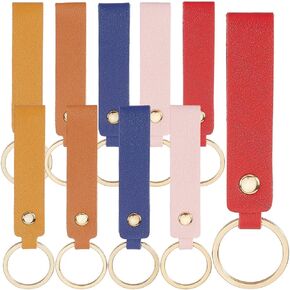 10PCS PU Leather Keychain Kits 5 Colors Leather Keying Blanks Rectangle Key Chain Fob Tag Pendant Charm Holder Bulk
