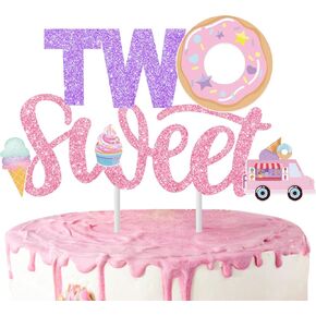 Two Sweet Party Cake Topper Donut 2nd Birthday Party Decorations Donut Ice Cream Party Cake Topper Decor for Sweet Dessert Theme Birthday Party Baby Shower Supplies