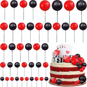 66 Pieces Mini Balloon Cake Topper Decorations Balls Faux Pearl Balls Picks DIY Cake Insert Topper Baking Decoration for Anniversary Graduation Birthday Party Shower(Gold, Black)