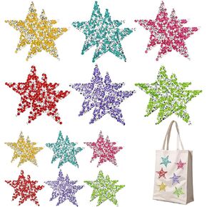 24 pcs Star Patches, Iron on Rhinestone Patches for Clothing, 2 Size Iron on Crystal Stars Hot Adhesives Appliques, Decoration Rhinestones for Clothes Stars Repair DIY Crafts (6 Colors)
