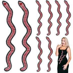 Riceshoot 5 Pcs 18'' Large Red Snake Sequin Applique Glue on Snake Shaped Ribbon Rhinestones Trim Red Sequin Applique Clothing Patches Glitter Patch for Bags Clothes DIY Clothing Accessories