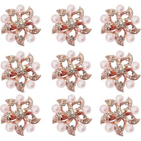 9pcs Set Rose Gold Gorgeous Luxury Sparkling Rhinestone Brooches, Kyezi Design & Craft Big Pearl Crystal Wedding Bouquet Kit DIY Set Invitation Decoration