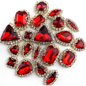 Heyiwell 20PC Mixed Shape High Grade Sew on Glass Rhinestone with Gold Claw Flatback Crystals Buckle for Wedding Dress,DIY Crafts,Clothing Accessories,Royal Blue